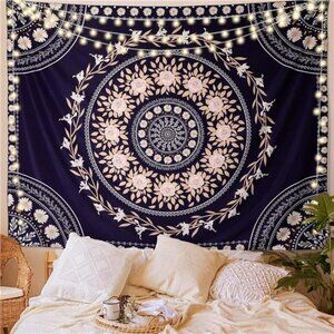 Boho Mandala Tapestry Wall Hanging Floral Pink Rose Hippie Room Decor